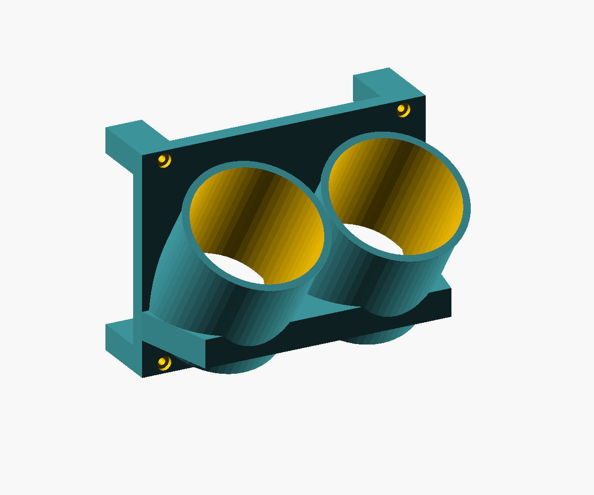 Design render showing the rack's two angled bottle holders and wall mounting plate